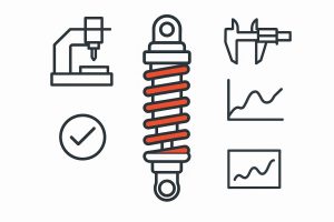 Technical illustration of motorcycle shock absorber OEM/ODM lifecycle management for scalable production