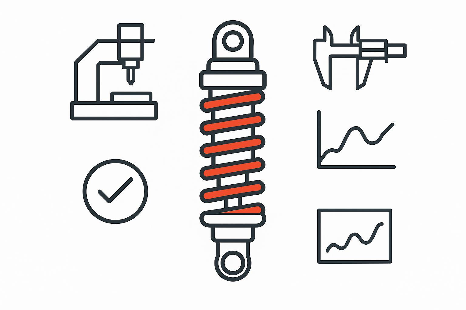 Technical illustration of motorcycle shock absorber OEM/ODM lifecycle management for scalable production